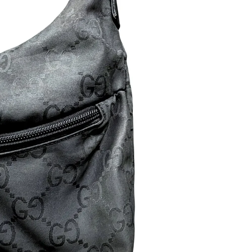 Gucci Black GG Logo Front Pocket Nylon Hobo Shoulder Bag Vintage Luxury Purse